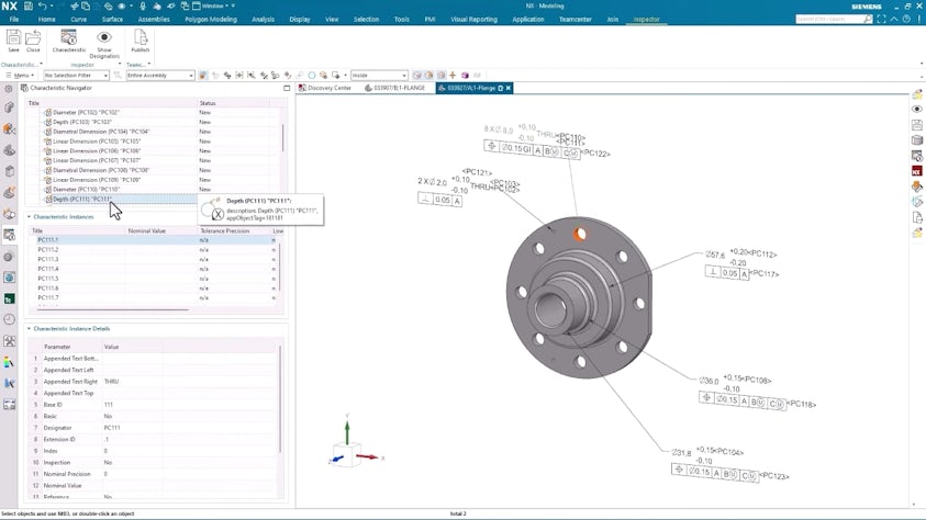 Characteristics details in Characteristics Navigator a part design in NX CAD