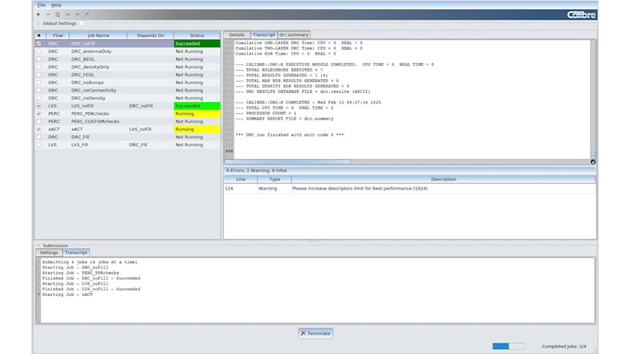 Screenshot of the Calibre Interactive GUI showing multiple job submissions.