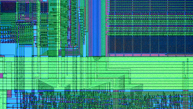 Colorized IC layout screenshot.
