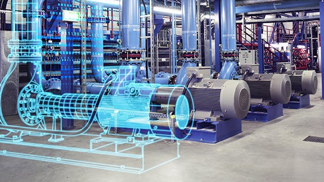 Digital overlay of pumps inside a power plant.
