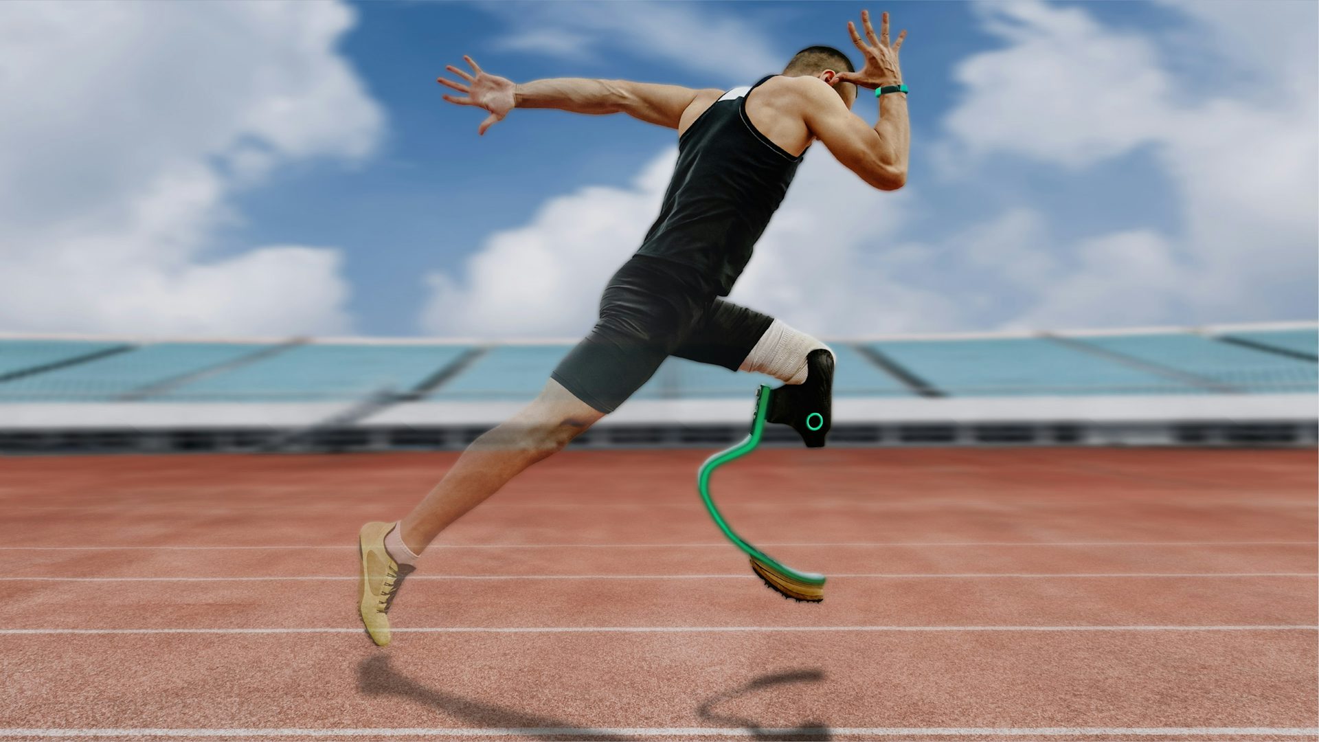 Man running with an artificial leg. 