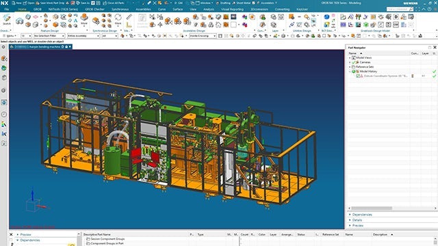 Capture d’écran d’une simulation d’usine créée par GROB dans NX.