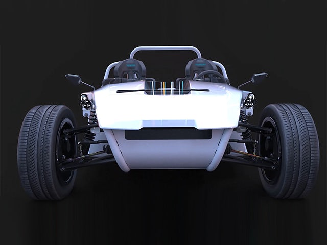 A rendering of a two-seat racecar.