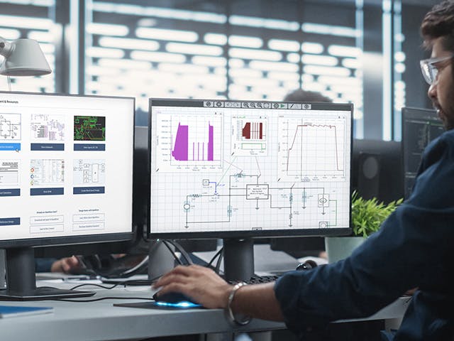 An engineer using PartQuest Design Enablement.
