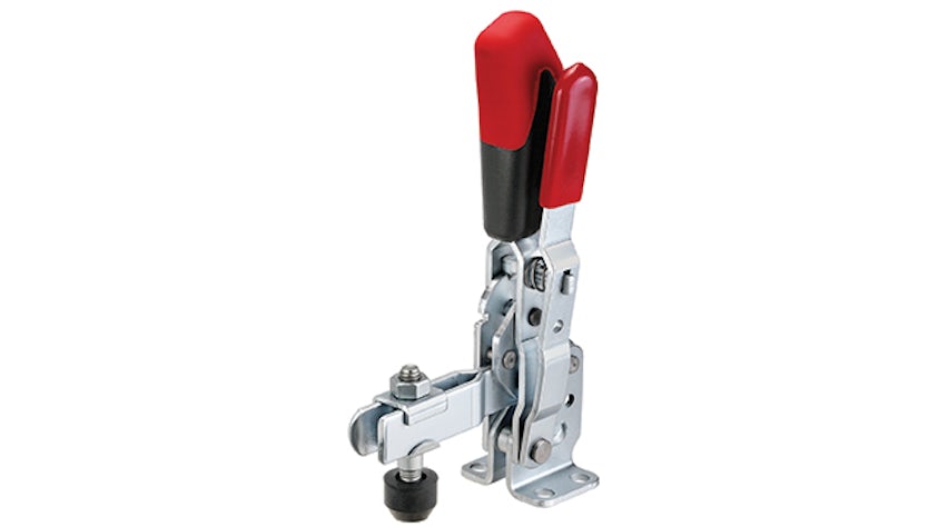 Spring clip with safety handle, horizontal flange.