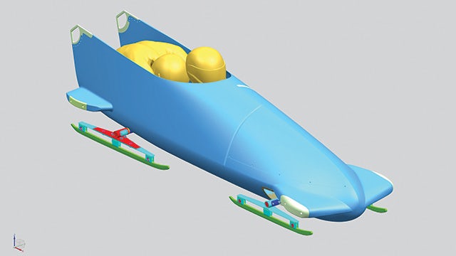 Hidden under the carbon fiber hood are the chassis components of a bobsled. The components represent a key factor in winning and losing a race. Teamcenter is an important tool in managing the many required modifications during the design process. Copyright: FES.