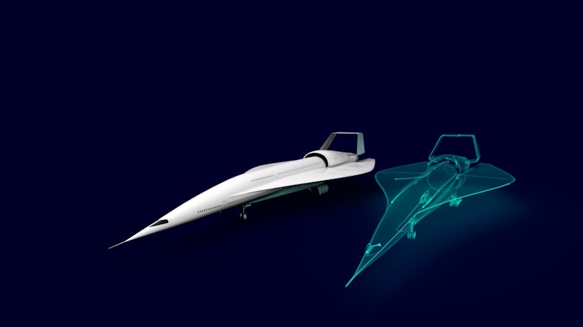 A hypersonic jet design with a blue
