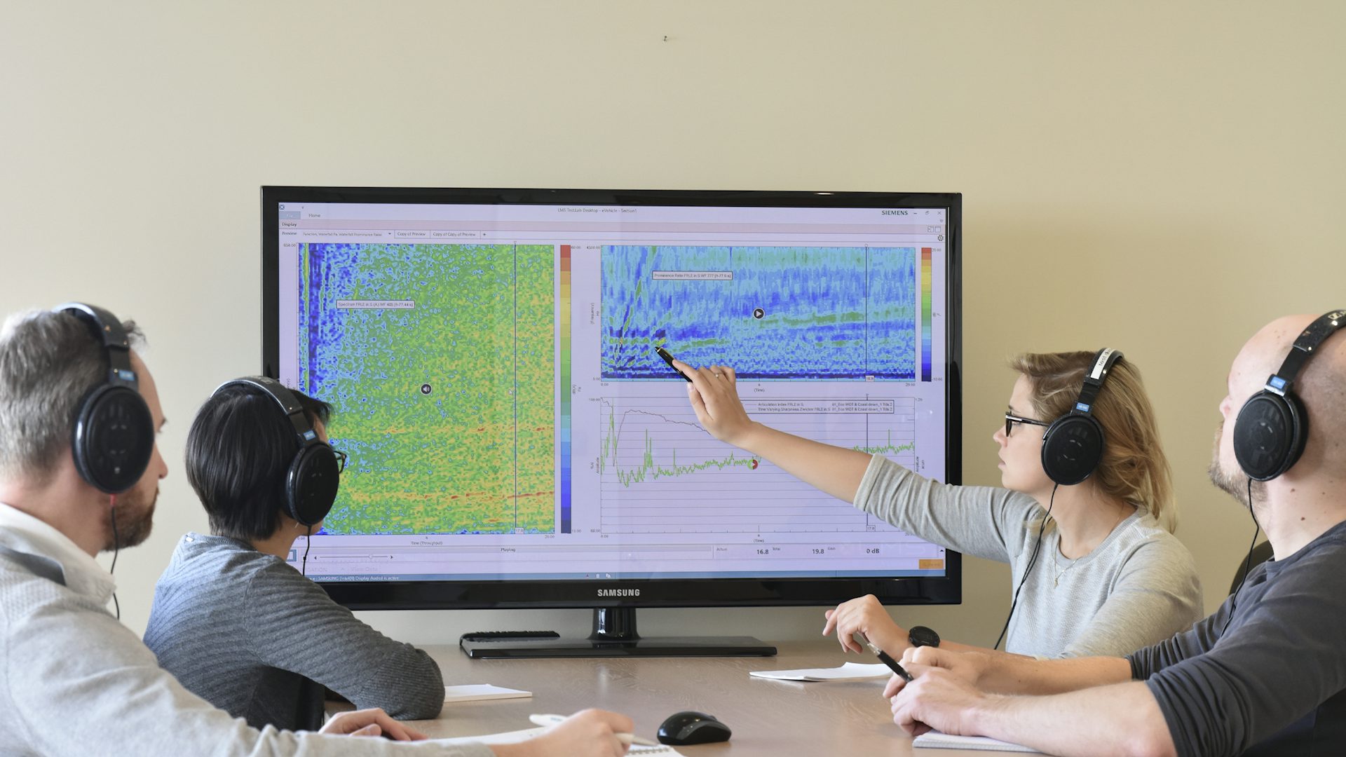 画面上のSimcenter音響試験ツールを見ている人のグループの画像。