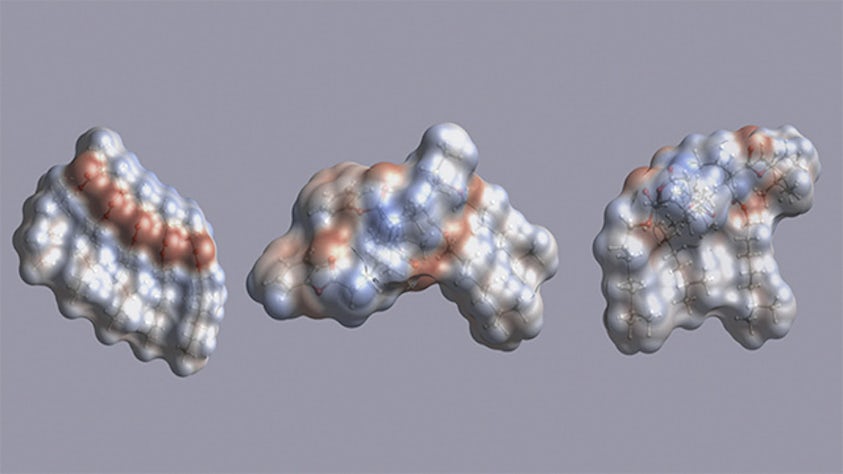 Three molecular structures are represented with 3D models.