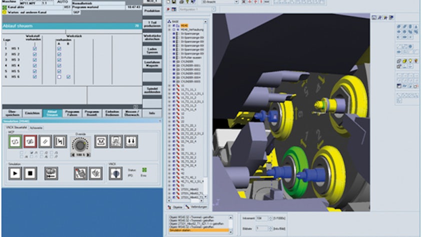 The Virtual Machine Tool allows a user to virtually simulate and optimize mechanization on the INDEX machines, shortening idle times for  changeover. Illustration: Grieshaber.