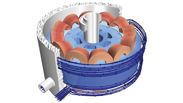 Representation of electromagnetics simulation realized with Simcenter 3D software.
