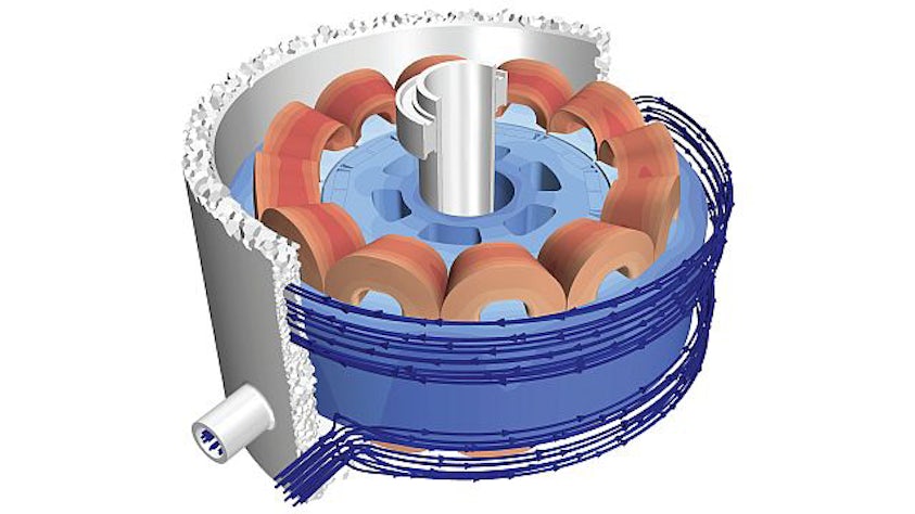 Representation of electromagnetics simulation realized with Simcenter 3D software.