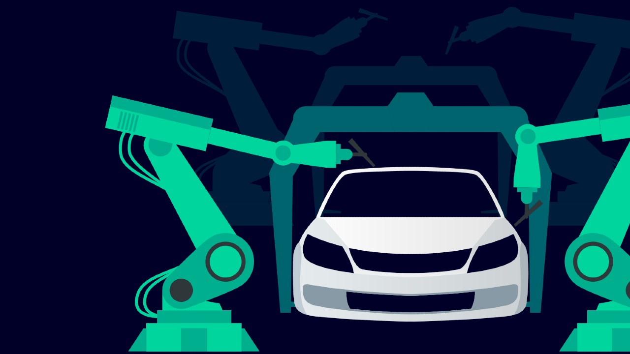 An infographic explaining Virtual manufacturing development for the automotive industry 