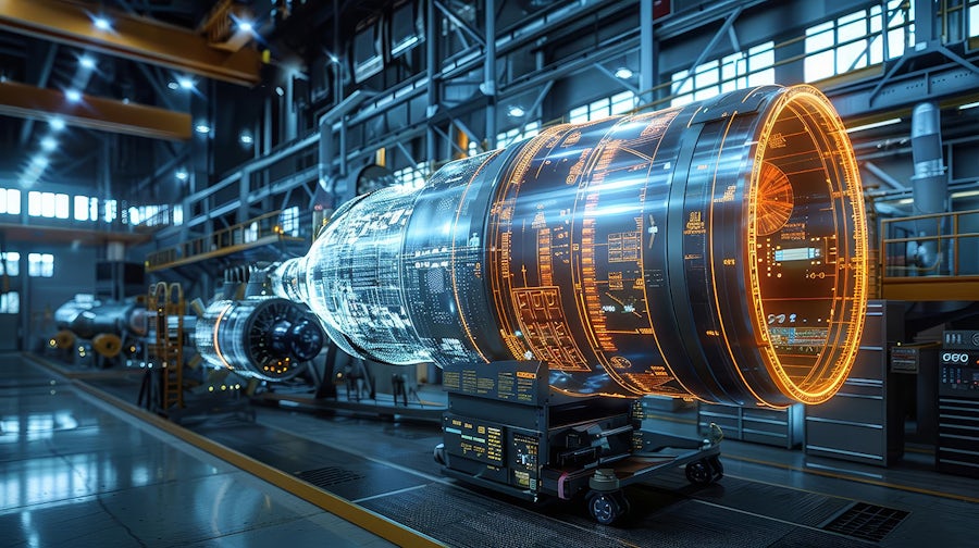 Show a digital twin used in aerospace engineering to simulate and analyze the performance of spacecraft components