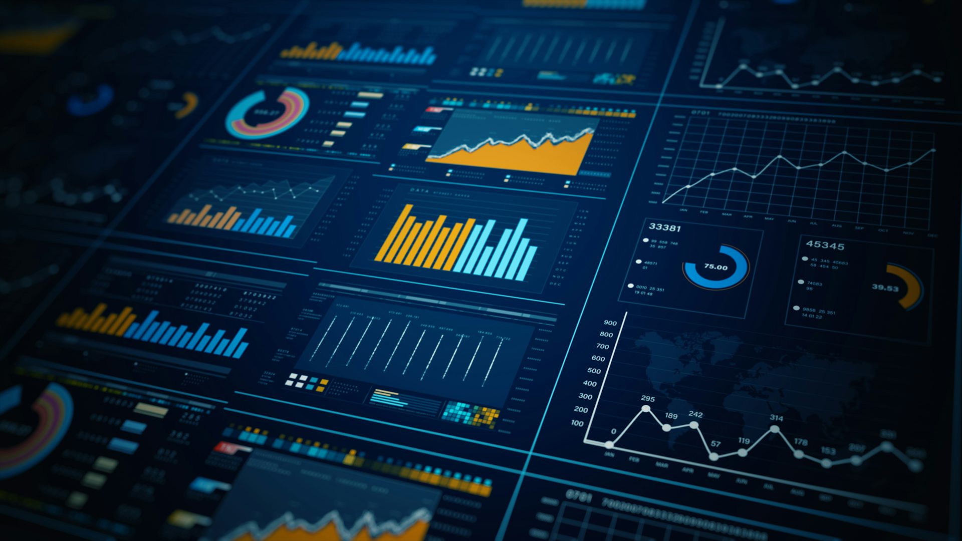 Monitor displaying a data analytics dashboard.