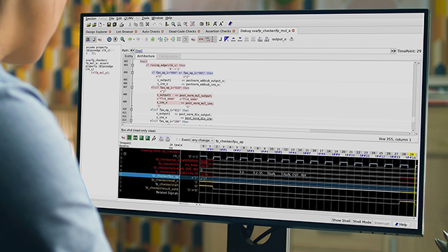 Engineer is using Questa FPU on her desktop
