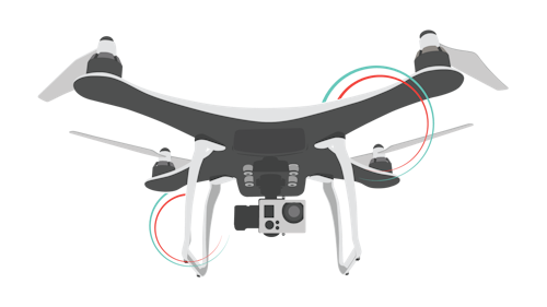 An illustration of an unmanned aerial vehicle (UAV) against a white background