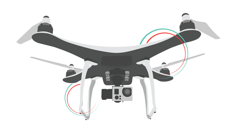 An illustration of an unmanned aerial vehicle (UAV) against a white background