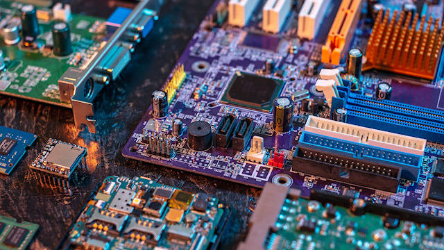 Multiple computer cards photographed together.