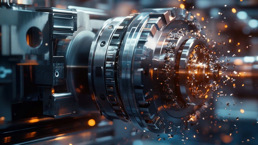   Save to Library  Download Preview  Preview Crop  Find Similar   File #:  1436807873 Close-up of a mechanical component generating sparks and debris in an industrial setting.