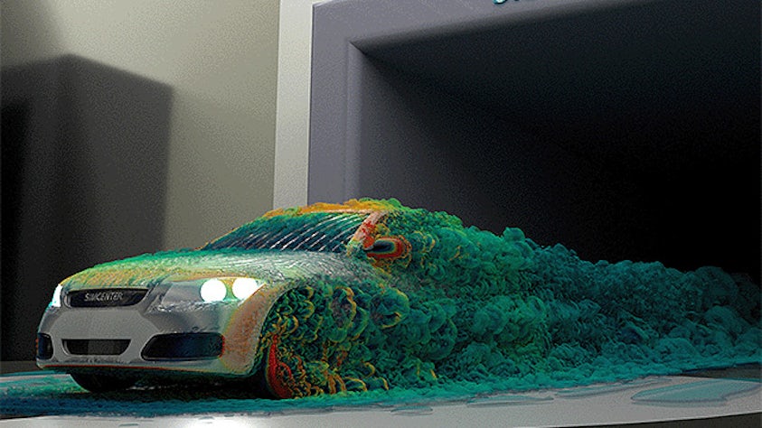 Simulation fluidique et thermique réalisée sur une voiture, via Simcenter.