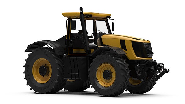 Boční pohled na žlutý traktor