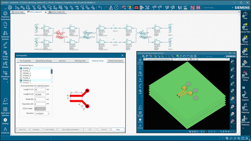 HyperLynx screen shot showing the interface for Advanced Solvers integration with signal integrity and power integrity.