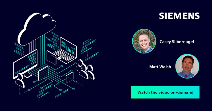 Illustration showing a representation of cloud collaboration with two headshots of Matt Walsh and Casey Silbernagel