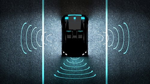Autonom fahrendes Fahrzeug mit den abgebildeten sensorischen Wellen