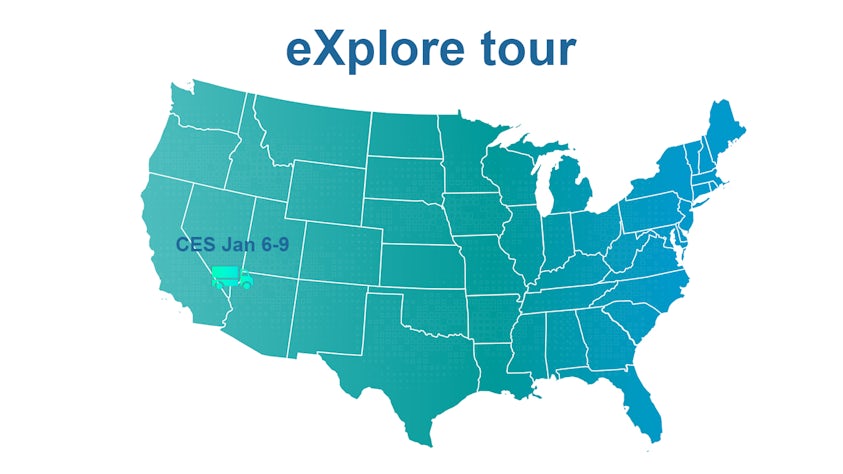 A map of the United States shows a truck at Las Vegas, Nevada, the 2026 CES location.