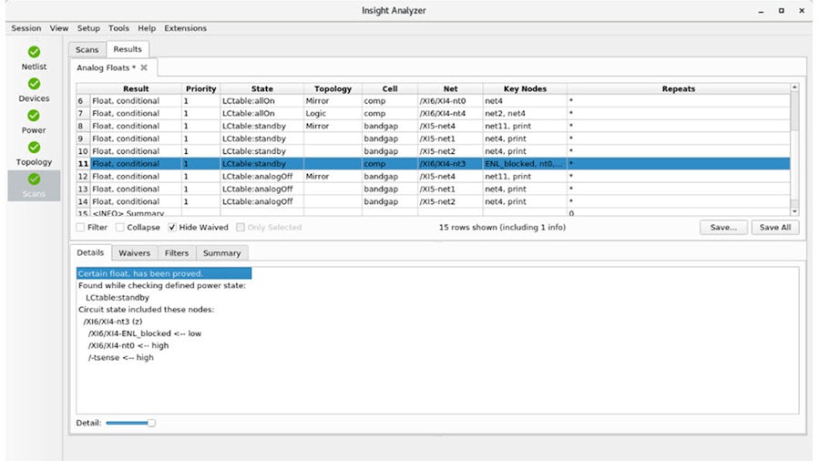 A screenshot of the Insight Analyzer tool showing error results.