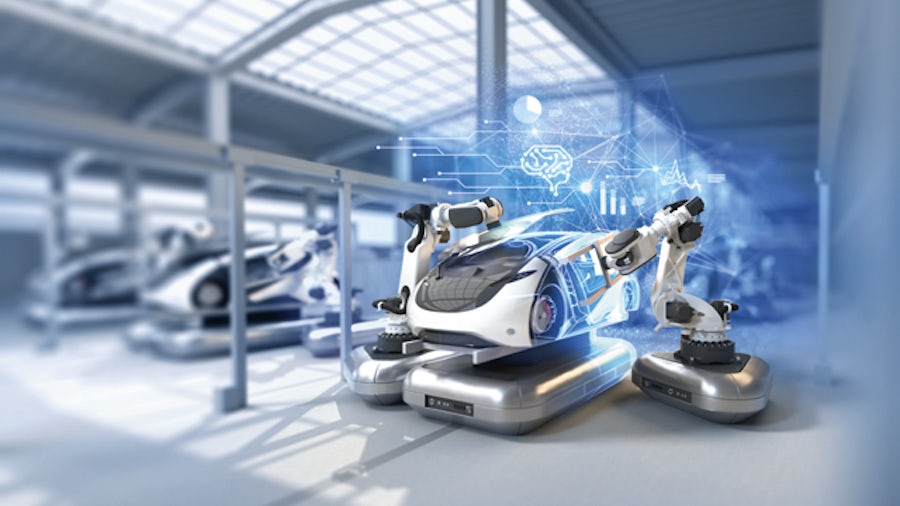 Electric vehicle manufacturing autonomous, intelligent factory of the future