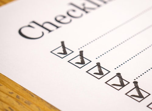 Checklist of tasks, with checks in boxes indicating finished tasks