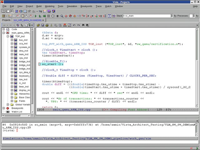 Screenshot of Vista flow simulation console