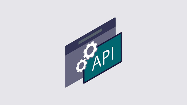 Icon of an application window with an illustration of two gears and the letters API.