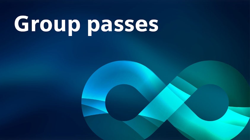 The infinity graphic for the Siemens Realize LIVE digital transformation conference group passes.