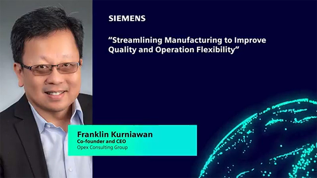 Presentation slide showing Franklin Kurniawan, and the words, "Streaming manufacturing to improve quality and operation flexibility"