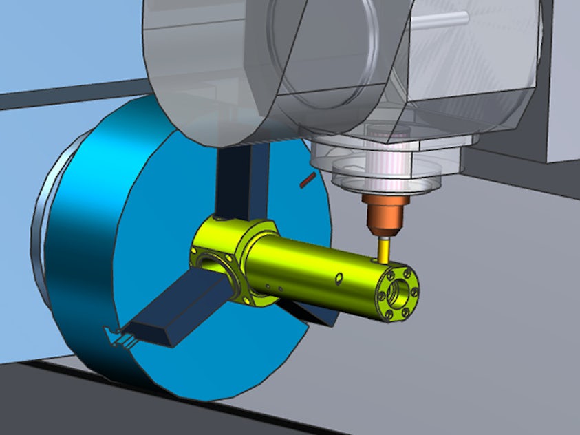 NX CAD/CAMソフトウェアでレンダリングされた、多軸ミル加工が必要な機械部品。