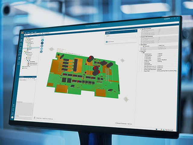 Computer monitor showing a screen shot of Process Preparation X Standard software which includes stencil desing and work instructions for PCB assembly operations. 