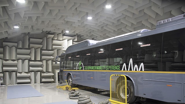 A bus is at the International Centre for Automotive Technology at Manesar, Haryana, India.