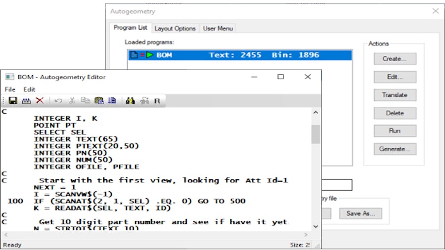CADRA AutoGeometry Programming tool