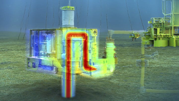 An infrared thermal imaging camera captures a visualization of the heat signature and temperature distribution of industrial equipment in an outdoor environment.