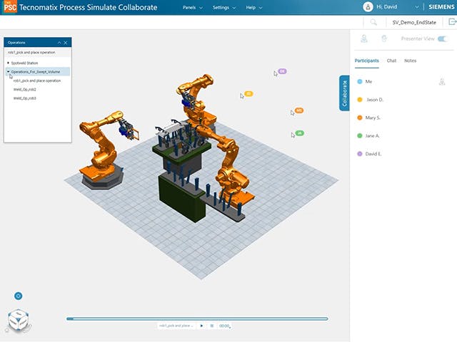 Collaboration en temps réel grâce au logiciel Tecnomatix Process Simulate Collaborate basé sur le cloud.